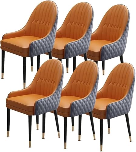 BAKULI 6er Set Esszimmerstühle for Die Küche Weich Gepolsterte Sitzfläche Aus Mikrofaserleder Moderne Akzent Sessel Mit Holzbeinen(Orange Yellow+Cement Grey) von BAKULI