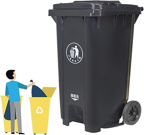 BAKULI 70L 100L Großer Küchen Mülleimer Außenbereich Rädern Deckel Papierkorb Terrasse Hinterhof Deck Straßenrand(Gray,100L) von BAKULI