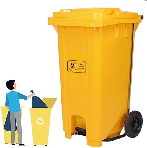 BAKULI 70L 100L Großer Küchen Mülleimer Außenbereich Rädern Deckel Papierkorb Terrasse Hinterhof Deck Straßenrand(Yellow,100L) von BAKULI