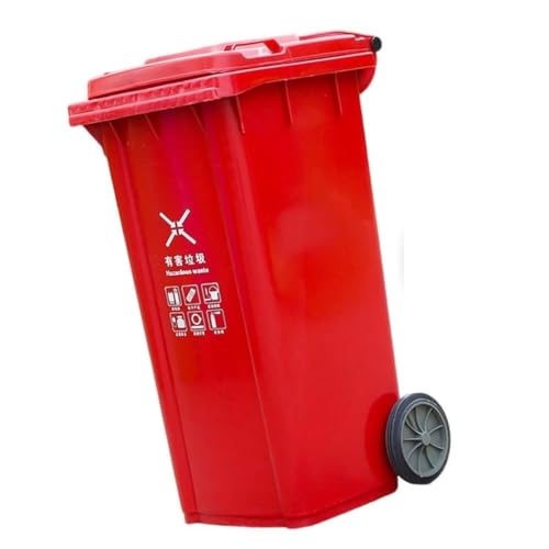 BAKULI Abfalleimer mit Rädern, Deckel und Griffen, perfekt für Terrassen, Küchen, Unterhaltung im Freien (Rot, 120 l) von BAKULI
