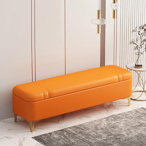 BAKULI Bettbank aus PU-Leder, für Schlafzimmer, bequeme Fußstütze mit goldfarbenen Metallbeinen für den Eingangsbereich, Wohnzimmer, Flur (Orange, 120 x 40 x 40 cm) von BAKULI