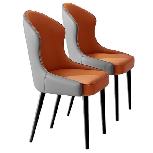 BAKULI Esszimmerstühle 2er Set Küchenstuhl Aus PU Leder, Beistellstuhl Mitte Jahrhunderts Mit Metallbeinen for Küche Und Esszimmer(Orange Dark Grey) von BAKULI
