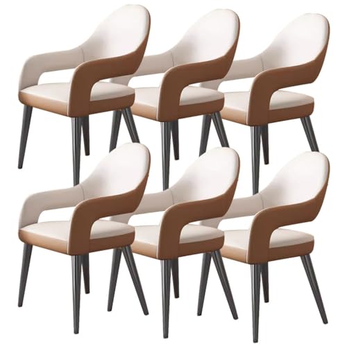 BAKULI Esszimmerstühle 6er Set Küchensessel Aus Leder Mit Stuhlbeinen Aus Eisenkunstmetall Für Gewerbliche Restaurants Hause (Color : Khaki) von BAKULI