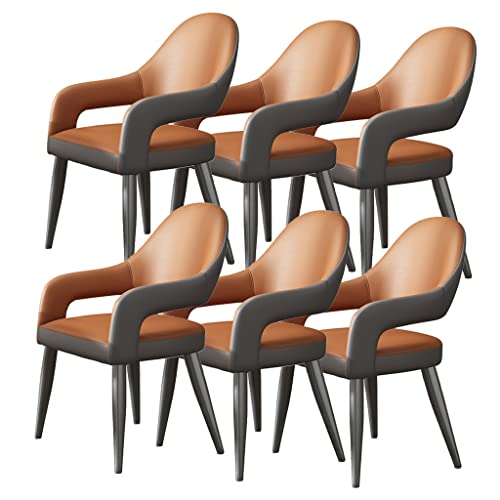 BAKULI Esszimmerstühle 6er Set Küchensessel Aus Leder Mit Stuhlbeinen Aus Eisenkunstmetall Für Gewerbliche Restaurants Hause (Color : Orange) von BAKULI