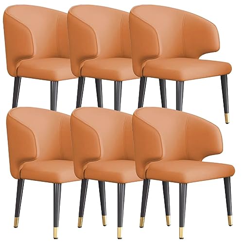 BAKULI Esszimmerstühle 6er Set Mikrofaser Leder Weich Gepolsterter Küchensitz Theken Lounge Wohnzimmer Empfangsstuhl (Color : Orange) von BAKULI