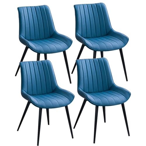 BAKULI Esszimmerstühle Kunst PU Leder 4er Set Moderne Wohnzimmer Seitenstühle Der Mitte Jahrhunderts Mit Schwarzen Metallbeinen(Blue) von BAKULI