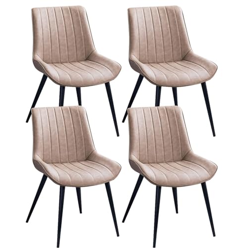 BAKULI Esszimmerstühle Kunst PU Leder 4er Set Moderne Wohnzimmer Seitenstühle Der Mitte Jahrhunderts Mit Schwarzen Metallbeinen(Khaki) von BAKULI