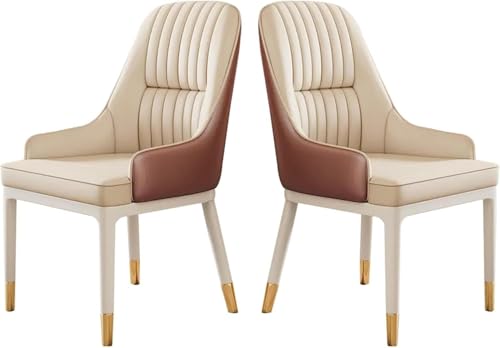 BAKULI Esszimmerstühle Kunstleder 2er Set Moderne Küchenstühle Mid Century Stil Mit Metallbeinen Und Armlehne(Light Coffee Color) von BAKULI