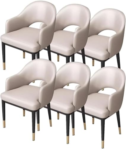 BAKULI Esszimmerstühle Litschi Leder 6er Set Moderne Akzent Sessel Küche Und Wohnzimmer Schreibtischstuhl Freizeitbereich(Beige White) von BAKULI