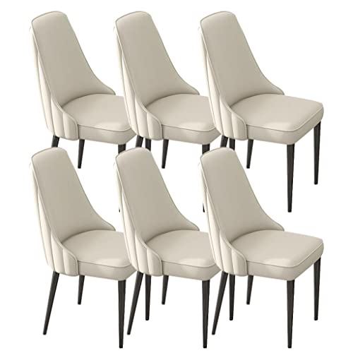 BAKULI Esszimmerstühle aus PU-Leder, 6er-Set, für Küche, Haushalt, Schreibtischstuhl, hohe Rückenlehne, gepolstert, weicher Sitz, stabile Eisenkunst-Metallbeine (Beige, schwarze Füße) von BAKULI
