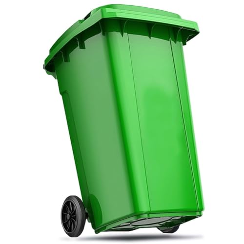 BAKULI Kommerzieller Großer Mülleimer Außenbereich Deckel Rutschfestem Griff Verschleißfester Rolle Straßenrand Von Decks(Green,120L) von BAKULI