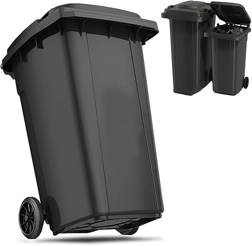 BAKULI Kommerzieller Großer Mülleimer Außenbereich Deckel Rutschfestem Griff Verschleißfester Rolle Straßenrand Von Decks(Negro,80L) von BAKULI