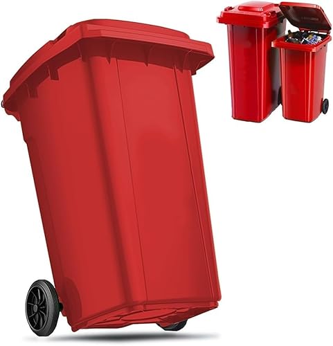 BAKULI Kommerzieller Großer Mülleimer Außenbereich Deckel Rutschfestem Griff Verschleißfester Rolle Straßenrand Von Decks(Red,240L) von BAKULI