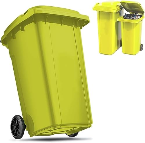 BAKULI Kommerzieller Großer Mülleimer Außenbereich Deckel Rutschfestem Griff Verschleißfester Rolle Straßenrand Von Decks(Yellow,120L) von BAKULI