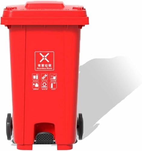 BAKULI Küchen Abfalleimer Außenbereich Freihändige Entsorgung Gewerblicher Abfalleimer Rädern Und Deckel(Red,100L) von BAKULI