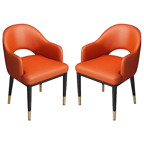 BAKULI Küchen Esszimmerstühle 2er Set Haushalts Schreibtischstuhl Aus Litschi Leder Moderne Freizeit Esszimmer Akzent Sessel Stabile Metallbeine(Orange) von BAKULI