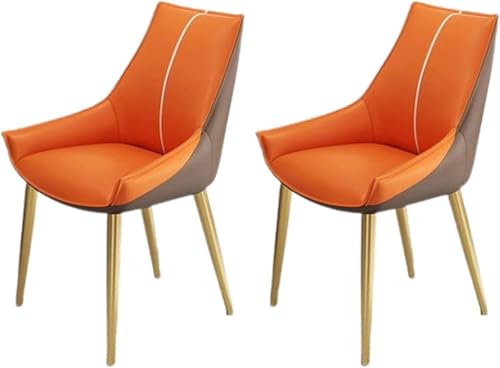 BAKULI Küchen Esszimmerstühle 2er Set Mit Gepolsterter Sitzfläche Metallbeinen for Wohnzimmer Esszimmer(Orange+Coffee Color,Golden Leg) von BAKULI