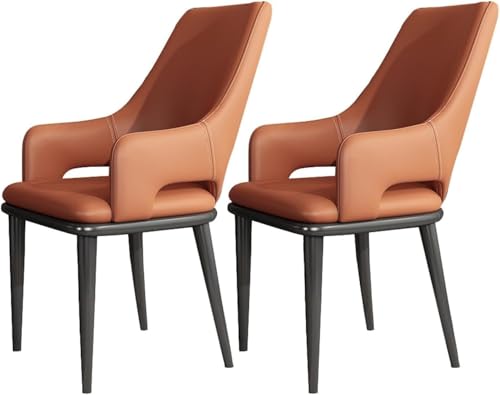 BAKULI Küchen Esszimmerstühle 2er Set Moderner Stuhl PU Leder Hoher Rückenlehne Gepolsterter Weicher Sitzfläche Armlehnen Metallbeinen(Orange) von BAKULI