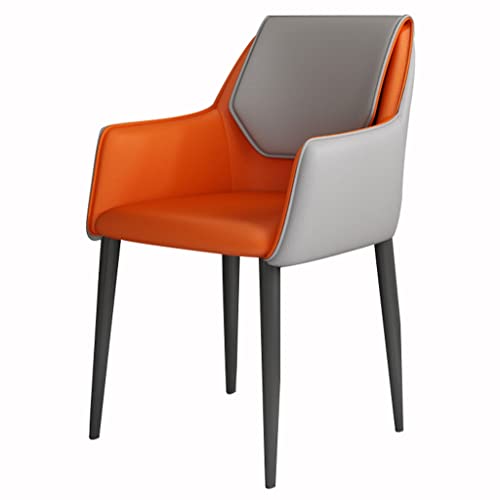 BAKULI Küchen-Esszimmerstühle aus Kunstleder mit ergonomischen Armlehnen, Rückenlehne und Eisenkunst-Beinen für Lounge, Wohnzimmer, Empfangsstuhl (Farbe: Grau + Orange) von BAKULI