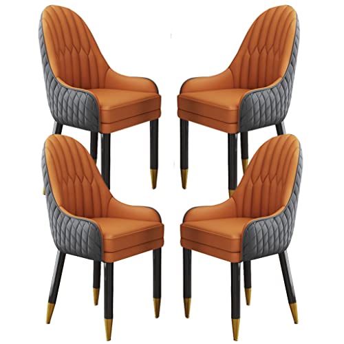 BAKULI Küchen Esszimmerstuhl Set Mit 4 Stück Mikrofaser Leder Wohnzimmer Lounge Thekenstühle Beine Aus Massivholz(Cement Gray+orange) von BAKULI