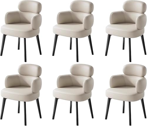 BAKULI Küchenstuhl Set Mit 6 Stück Moderne Akzentsessel Mit Kunstlederpolsterung Geschwungener Rückenlehne Und Metallbeinen(Beige) von BAKULI