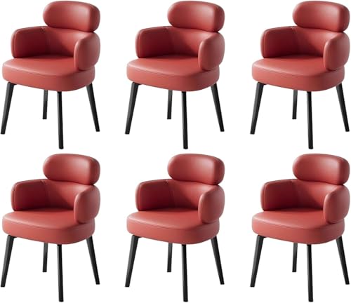 BAKULI Küchenstuhl Set Mit 6 Stück Moderne Akzentsessel Mit Kunstlederpolsterung Geschwungener Rückenlehne Und Metallbeinen(Red) von BAKULI