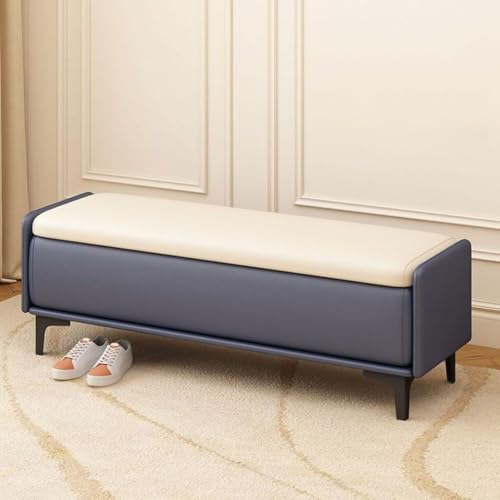 BAKULI Kunstleder Gepolsterte Ottomane Sitzbank Fußende Der Bettbank Mit Stauraum Moderne Sofabank(Beige+Blue,100 * 40 * 40cm) von BAKULI