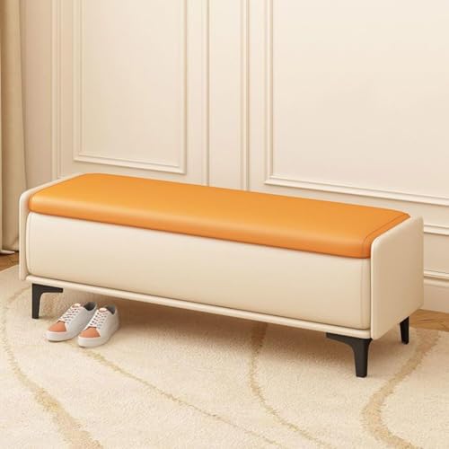 BAKULI Kunstleder Gepolsterte Ottomane Sitzbank Fußende Der Bettbank Mit Stauraum Moderne Sofabank(Beige+orange,80 * 40 * 40cm) von BAKULI