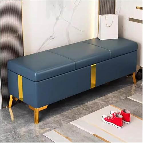 BAKULI Kunstlederbank Ottomane Stauraum for Schlafzimmer Sicherheitsscharnier Rechteckig Extra Lang Ottomane Mit Stauraum(Blue,40 * 40 * 40Cm) von BAKULI