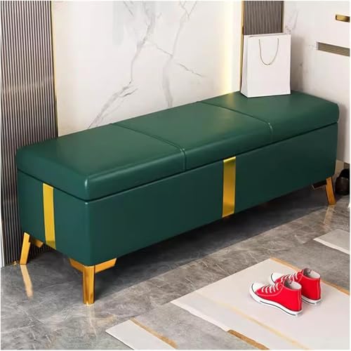 BAKULI Kunstlederbank Ottomane Stauraum for Schlafzimmer Sicherheitsscharnier Rechteckig Extra Lang Ottomane Mit Stauraum(Green,100 * 40 * 40Cm) von BAKULI