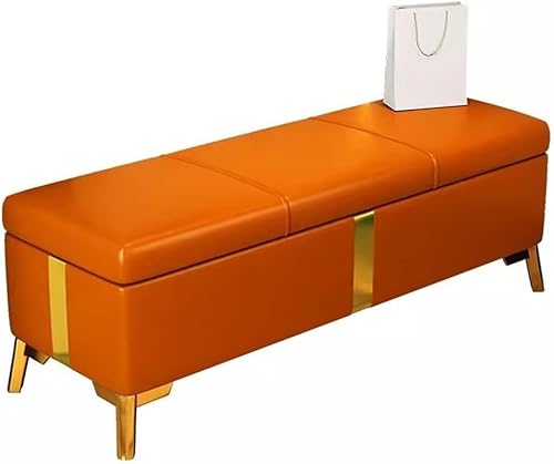 BAKULI Kunstlederbank Ottomane Stauraum for Schlafzimmer Sicherheitsscharnier Rechteckig Extra Lang Ottomane Mit Stauraum(Orange,80 * 40 * 40Cm) von BAKULI