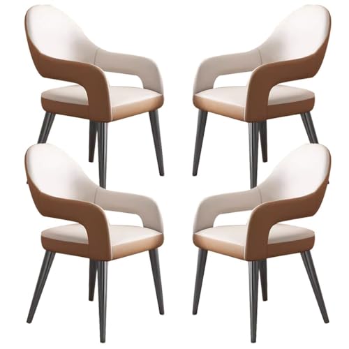 BAKULI Ledersessel Set Mit 4 Stühlen Küchenstühlen Mit Eisenkunst Metallstuhlbeinen Für Gewerbliche Restaurants Hause (Color : Khaki) von BAKULI
