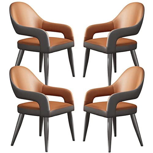 BAKULI Ledersessel Set Mit 4 Stühlen Küchenstühlen Mit Eisenkunst Metallstuhlbeinen Für Gewerbliche Restaurants Hause (Color : Orange) von BAKULI