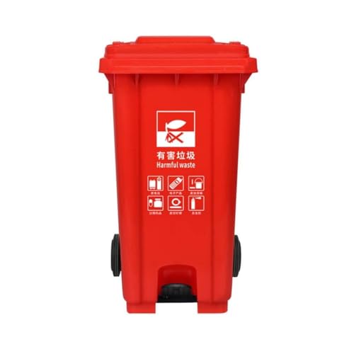 BAKULI Mülleimer Großer Kapazität Außenbereich Fußbetriebene Mülleimer Kunststoff Verdickt Deckel Küchenmülleimer(Red,100L) von BAKULI