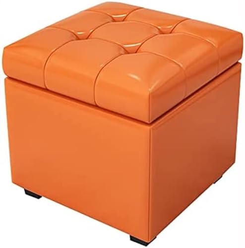 BAKULI Ottoman Mit Stauraum Ottomane Fußstütze Aus Leder Premium Fußhocker Würfel Ottoman Mit Stauraum Moderner Aufbewahrungshocker(Orange,60x40x42cm) von BAKULI