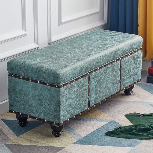 BAKULI Technology Polsterbank mit Stauraum, Polsterhocker mit Massivholzbeinen, Ende der Bettbank (Blau, 80 x 40 x 45 cm) von BAKULI