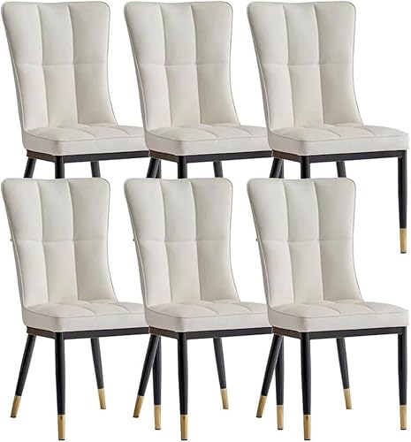 BAKULI Wasserfester Esszimmerstuhl Aus Leder 6er Set Moderner Lounge Stuhl Rückenlehne for Die Küchentheke Wohnzimmerstühle Metallbeinen(Off White) von BAKULI