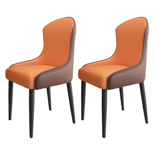 Esszimmerstühle 2er Set Küchenstühle Mit PU Lederpolsterung Mit Schwarzem Metallrahmen Moderne Seitenstühle(Orange Brown) von BAKULI