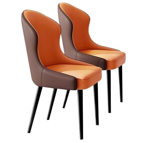 Esszimmerstühle 2er Set Küchenstuhl Aus PU Leder, Beistellstuhl Mitte Jahrhunderts Mit Metallbeinen for Küche Und Esszimmer(Orange Brown) von BAKULI