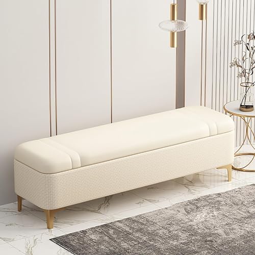 Fußbank Aus Pu Leder Bett Bequeme Fußstütze Schlafzimmer Goldenen Metallbeinen Eingangsbereich Wohnzimmer Flur(Beige,100x40x40cm) von BAKULI