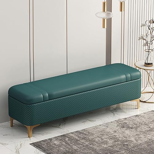 Fußbank Aus Pu Leder Bett Bequeme Fußstütze Schlafzimmer Goldenen Metallbeinen Eingangsbereich Wohnzimmer Flur(Green,120x40x40cm) von BAKULI