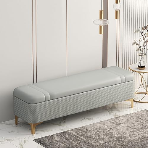 Fußbank Aus Pu Leder Bett Bequeme Fußstütze Schlafzimmer Goldenen Metallbeinen Eingangsbereich Wohnzimmer Flur(Grey1,80x40x40cm) von BAKULI