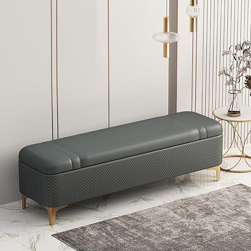 Fußbank Aus Pu Leder Bett Bequeme Fußstütze Schlafzimmer Goldenen Metallbeinen Eingangsbereich Wohnzimmer Flur(Grey2,80x40x40cm) von BAKULI