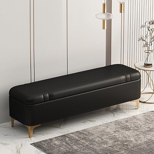 Fußbank Aus Pu Leder Bett Bequeme Fußstütze Schlafzimmer Goldenen Metallbeinen Eingangsbereich Wohnzimmer Flur(Negro,60x40x40cm) von BAKULI
