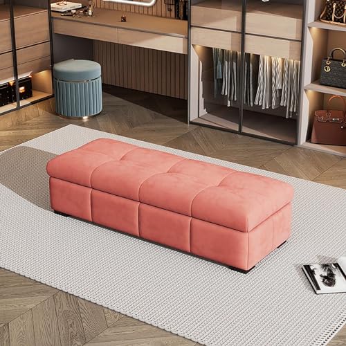 Fußhocker Samt Eingangsbereich Gepolsterte Ottoman Bänke Stauraum Bank Fußende Bettes Wohnzimmer Schlafzimmer Flur(Pink,120x40x45cm) von BAKULI