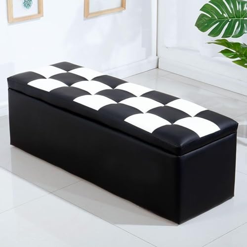 Getuftete Fußstütze Aufbewahrungs Ottomane Bank Schuhbank Mit Verstecktem Stauraum Mit Kunstleder Gepolsterte Sitz Schlafzimmerbank Couchtisch Belastbar Bis Zu 880 Pfund(Color:Black a,Size:60x40x40cm) von BAKULI