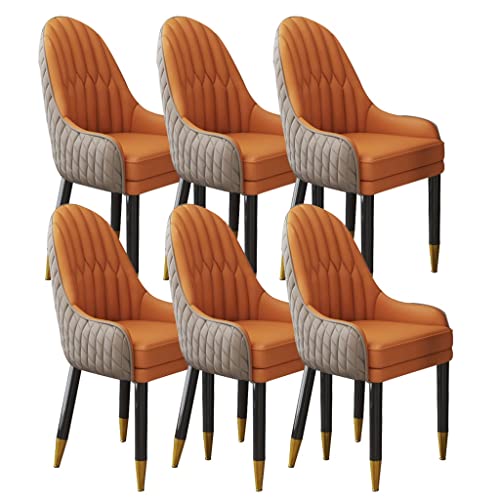 Küchen Esszimmerstuhl Set Mit 6 Stühlen Mikrofaser Leder Schlafzimmer Balkon Sofastuhl Hohe Rückenlehne Beine Aus Massivholz(Khaki+orange) von BAKULI