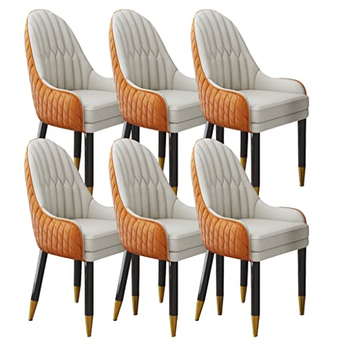 Küchen Esszimmerstuhl Set Mit 6 Stühlen Mikrofaser Leder Schlafzimmer Balkon Sofastuhl Hohe Rückenlehne Beine Aus Massivholz(Orange+beige) von BAKULI