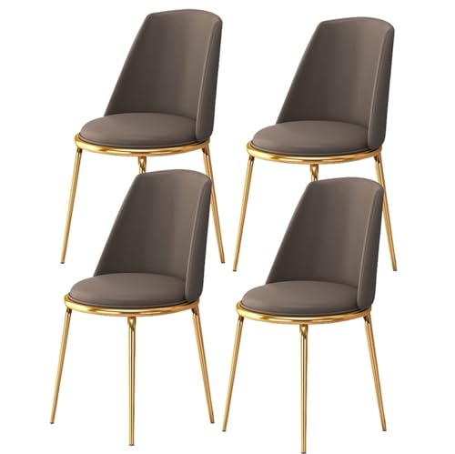 Moderne Esszimmerstühle 4er Set Mit Sitzkissen Weichem Faserleder Und Galvanisierten Goldenen Beinen Wohnzimmer-Lounge(Gray Brown) von BAKULI