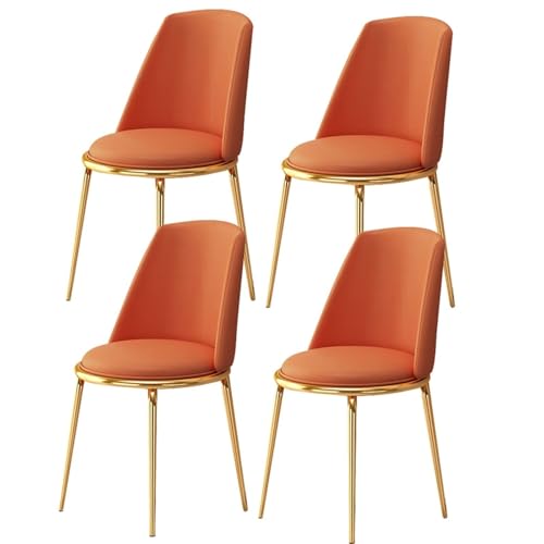 Moderne Esszimmerstühle 4er Set Mit Sitzkissen Weichem Faserleder Und Galvanisierten Goldenen Beinen Wohnzimmer-Lounge(Orange) von BAKULI